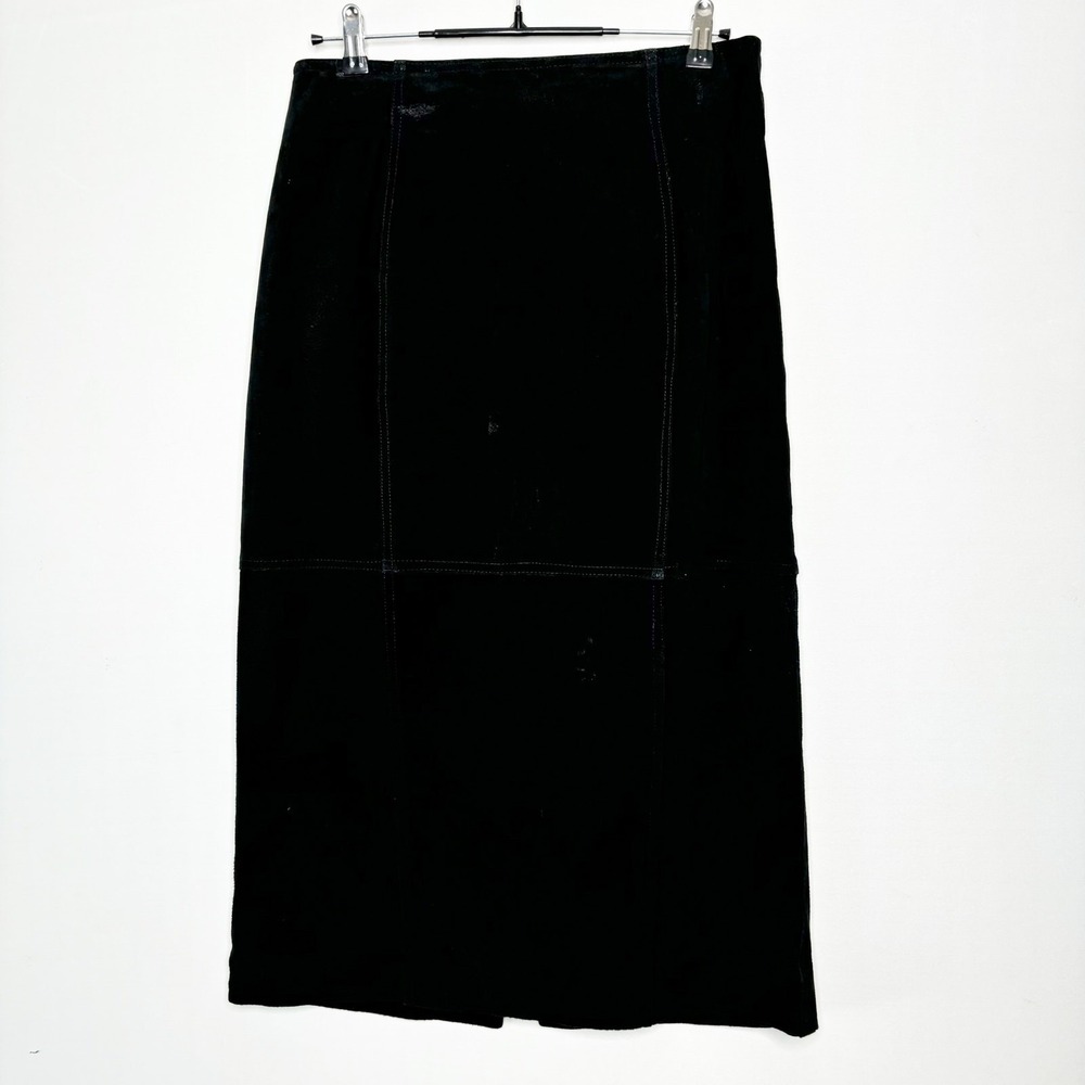 Copper Key Vintage 90s Black‎ Genuine Leather Suede Midi Pencil Skirt Size M